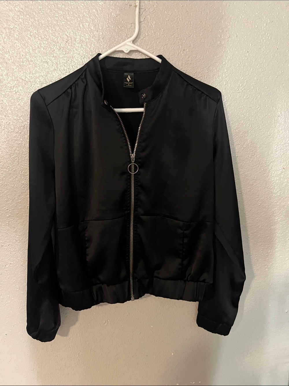 Skechers Black Satin Bomber with Ring Pull Zip